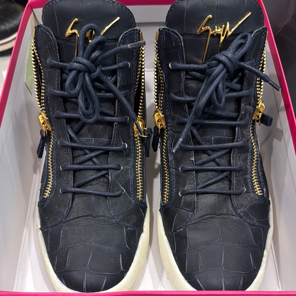 Black High-Top Sneakers with Gold Accents